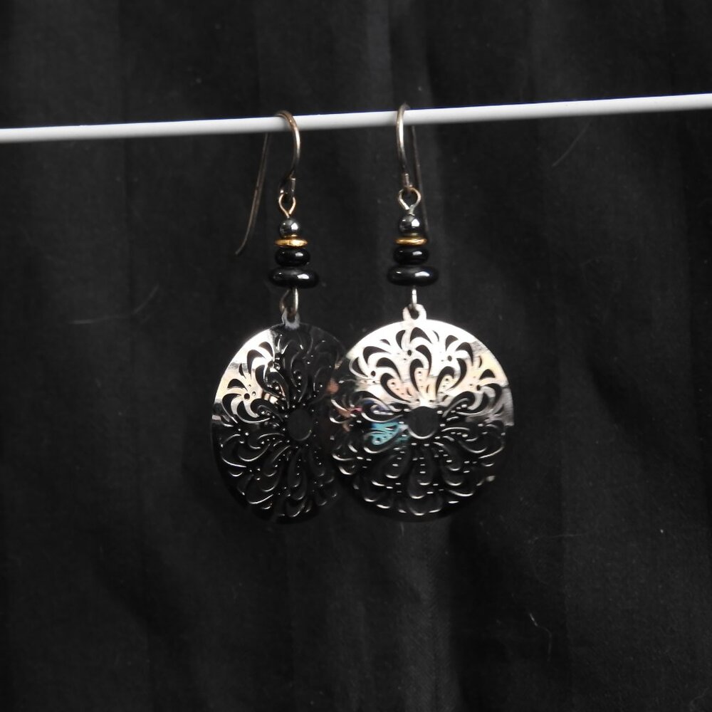2/$13 Adajio Art Deco Black Hematite Filigree Earrings Handmade in USA - Picture 4 of 8